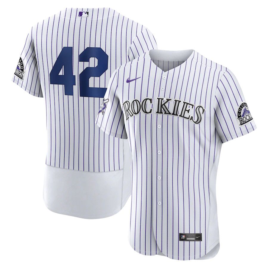 Men Colorado Rockies 42 Jackie Robinson Nike White Authentic Player MLB Jersey